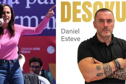 La secretaria general de Podemos, Ione Belarra, y el líder de Desokupa, Daniel Esteve.