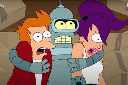 Los tres protagonistas de Futurama.