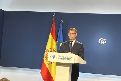 Alberto Núñez Feijóo, en rueda de prensa desde Génova