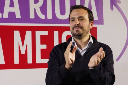 Alberto Garzón, líder de IU, en un reciente acto de la campaña electoral del 28M