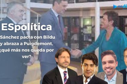 Al fondo de la imagen, se ve a Pedro Sánchez reuniéndose con Mertxe Aizpurua, diputada de Bildu