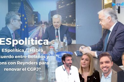 Al fondo de la imagen se ven al ministro Bolaños junto al 'popular' González Pons con Reynders