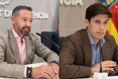 A la izquierda, el portavoz de Vox en el Ayuntamiento y teniente de alcalde, Juanma Badenas, a la derecha, el concejal del PSPV, Borja Sanjuan