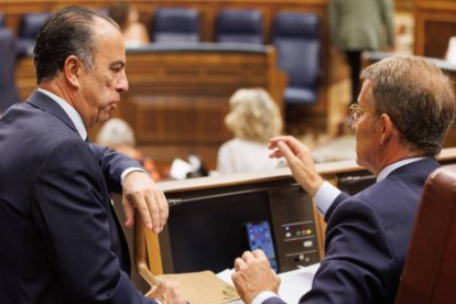 Carlos García Adanero, junto a Feijóo, en el Congreso.