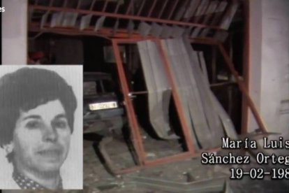 Fotograma de un reportaje de TVE emitido en 1987 con la foto de María Luisa Sánchez Ortega, la limpiadora asesinada por ETA