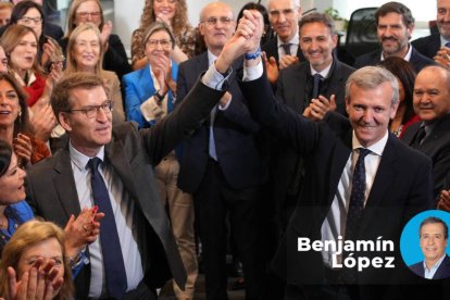 Feijóo y Rueda celebran la victoria del PP en Galicia durante la reunión del partido en Madrid (Foto: Mudarra)