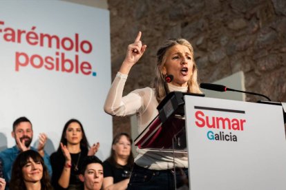 La líder de Sumar, Yolanda Díaz, durante uno de los actos de campaña de la formación para las elecciones en Galicia.