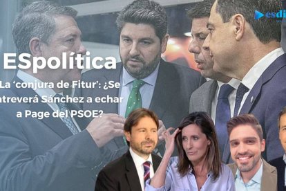 Al fondo de la imagen se ve a Page hablando con López Miras, Moreno y Mazón.