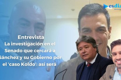 En el fondo de la imagen se ve a Pedro Sánchez junto a Koldo García.