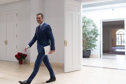 Pedro Sánchez, este martes en Moncloa tras su balance.