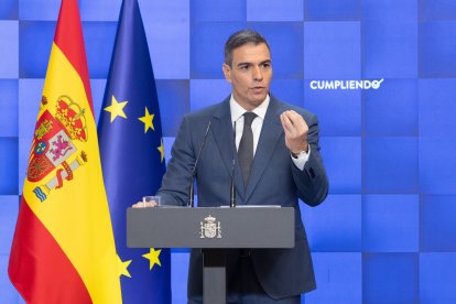 Pedro Sánchez, en la rueda de prensa de este miércoles en Moncloa.