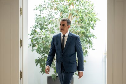 El presidente del Gobierno, Pedro Sánchez, a su llegada a una comparecencia