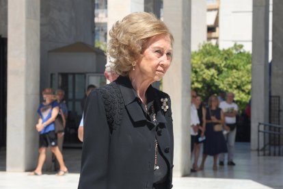 La Reina Sofía, este pasado 1 de agosto, en el funeral de su tío.