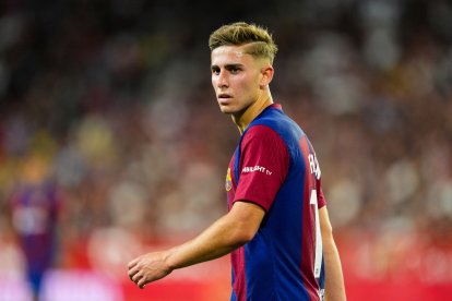 Fermín López, durante un partido del Barcelona.