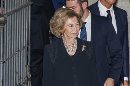 La Reina Sofía, en el funeral de Juan Gomez Acebo, este pasado domingo.