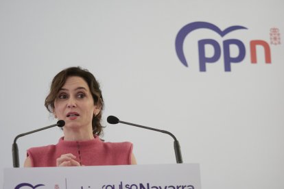 Isabel Díaz Ayuso interviene en un mitin del PP de Navarra