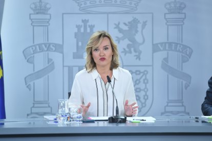 Pilar Alegría, en la rueda de prensa posterior al Consejo de Ministros.