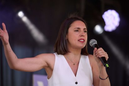 La eurodiputada de Podemos, Irene Montero, interviene durante un acto de los morados en mayo de 2024.