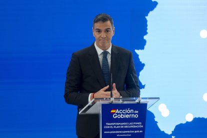 El presidente del Gobierno, Pedro Sánchez, este jueves en un acto en Madrid.