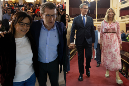 Alberto Núñez Feijóo junto a la portavoz de Interior del PP, Ana Vázquez (izq.) y la portavoz popular en el Senado, Alicia García (der.)