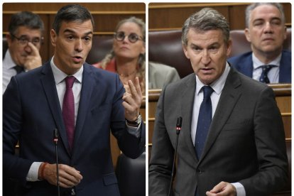 Pedro Sánchez y Alberto Núñez Feijóo en la sesión de control