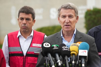 El presidente de la Generalitat Valenciana, Carlos Mazón y el presidente del Partido Popular, Alberto Núñez Feijóo