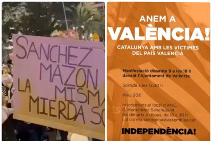 Cartel contra Pedro Sánchez en la manifestación y convocatoria desde Cataluña