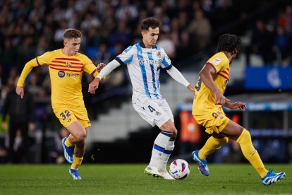 Martín Zubimendi, en un partido contra el Barcelona.