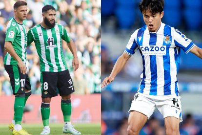 (Foto de ARCHIVO)
Los jugadores del Real Betis Joaquín Sánchez y Nabil Fekir (izquierda), y el futbolista de la Real Sociedad Takefusa Kubo.

EUROPA PRESS
26/10/2022