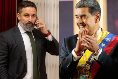 El líder de Vox, Santiago Abascal, y el dictador venezolano, Nicolás Maduro.