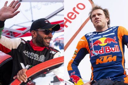 El piloto saudí Yzeed Al-Rajhi (Toyota) y el australiano Daniel Danders (KTM), en el Rally Dakar 2025.