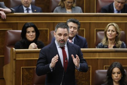 Santiago Abascal en una intervención desde su escaño en el Congreso.