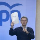 El presidente del PP, Alberto Núñez Feijóo, hoy en Oviedo