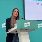 La portavoz de Junts en el Congreso, Míriam Nogueras, en una rueda de prensa desde la sede del partido en Barcelona.