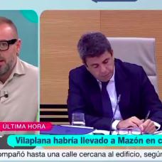 Momento del programa en el que Maestre asegura que Mazón y Vilaplana estaba "follando"