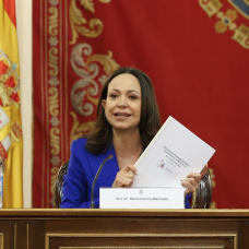 La líder opositora venezolana, María Corina Machado durante su visita al Senado, a 20 de abril de 2026, en Madrid (España).
