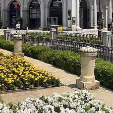 Flores delante del Teatro Real para recibir al Papa