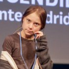 Greta Thunberg, en su multitudinaria rueda de prensa en Madrid.