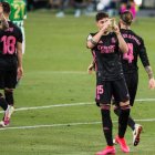 Valverde, celebrando el primer gol del Real Madrid en el Villamarín.