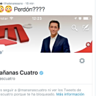 Imagen del tuit de Helena Resano que denunciaba el veto.