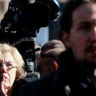 Manuela Carmena y Pablo Iglesias, en un acto del pasado aniversario del 11M