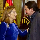 Pablo Iglesias y Ana Pastor, en la recepción del Congreso por el 6D