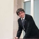 Puigdemont, ayer, tras anunciar ysuspender la independencia