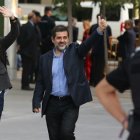 Los líderes de Ómnium y ANC, Jordi Cuixart y Jordi Sánchez, este lunes en la Audiencia Nacional.