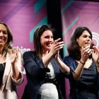 Irene Montero, en un acto electoral con la candidata Isa Serra, que reabrió la 'cacería' morada contra Ortega