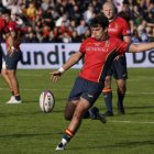 Jugadores de la selección nacional de rugby en un partido con España.