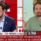 Javier Ruiz, entrevistando en Cuatro a Pablo Iglesias