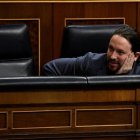 Pablo Iglesias, en su escaño del Congreso