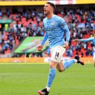 Laporte, marcando el gol con el que el City se hizo el pasado fin de semana con la Copa de la Liga.