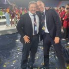 Salvador Gomar y Luis Rubiales después de que la selección española ganara la Conference League.